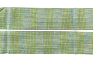須賀恭子作　草木染 麻名古屋帯「黄緑とコバルトグリーン」のサブ3画像