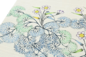 日本工芸会正会員 釜我敏子作　型絵染 絽名古屋帯「水草文」のサブ2画像