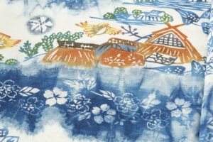 鈴木紀絵作　型絵染紙布訪問着地「里風景」未仕立て品のサブ5画像