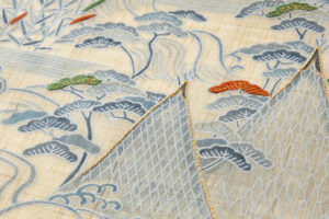 麻地友禅刺繍丸帯地　「山水図」　未仕立て品のサブ3画像