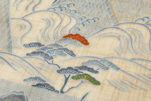 麻地友禅刺繍丸帯地　「山水図」　未仕立て品のサブ4画像