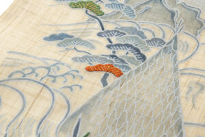 麻地友禅刺繍丸帯地　「山水図」　未仕立て品のサブ5画像
