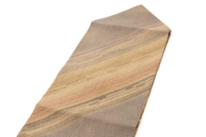 日本工芸会正会員 藍田正雄作　柿渋染 紬地九寸名古屋帯のサブ1画像