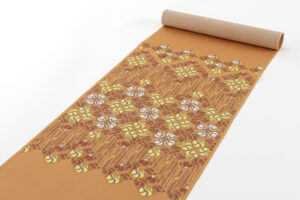 日本工芸会正会員 鈴田清人作　木版摺更紗 染九寸名古屋帯地　「石蕗」　未仕立て品のサブ1画像