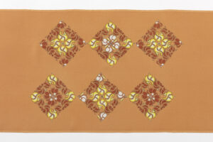 日本工芸会正会員 鈴田清人作　木版摺更紗 染九寸名古屋帯地　「石蕗」　未仕立て品のサブ4画像