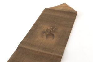 日本工芸会正会員 藍田正雄作　柿渋染 紬地九寸名古屋帯のサブ1画像