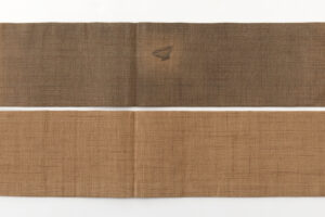 日本工芸会正会員 藍田正雄作　柿渋染 紬地九寸名古屋帯のサブ6画像