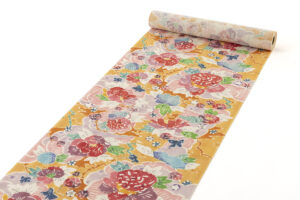 高山和子作　型絵染 九寸名古屋帯地　「牡丹」　未仕立て品のサブ1画像