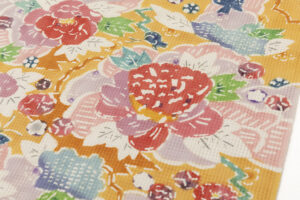 高山和子作　型絵染 九寸名古屋帯地　「牡丹」　未仕立て品のサブ3画像