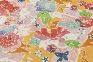 高山和子作　型絵染 九寸名古屋帯地　「牡丹」　未仕立て品のサブ4画像