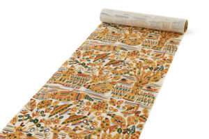 関美穂子作　型絵染 紬九寸名古屋帯地　「河原の鳥」　未仕立て品のサブ1画像