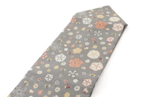 国画会会員 岡本紘子作　型絵染 紬九寸名古屋帯　「花二月」のサブ1画像