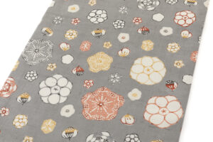 国画会会員 岡本紘子作　型絵染 紬九寸名古屋帯　「花二月」のサブ2画像