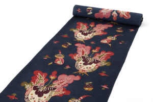 国画会会員 柚木沙弥郎作　型絵染 縮緬九寸名古屋帯地　未仕立て品のサブ1画像