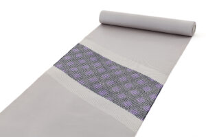 人間国宝 二塚長生作　九寸名古屋帯地　「斜格子文」　未仕立て品のサブ1画像