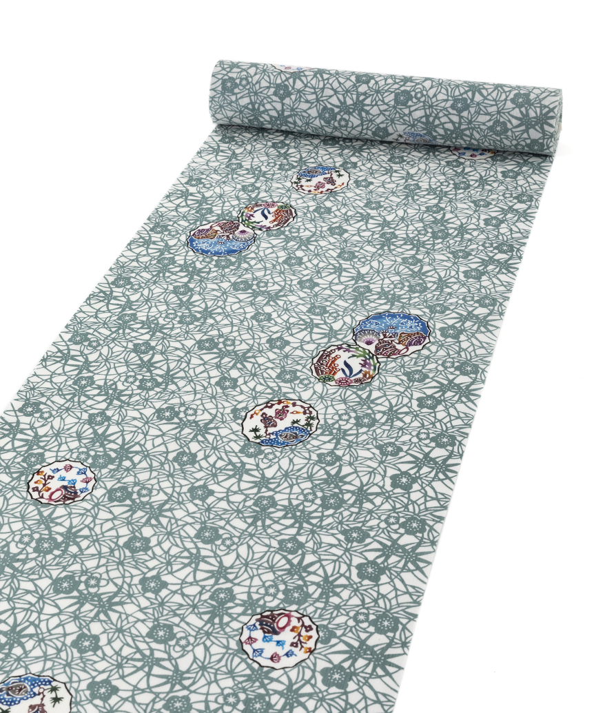 Lineお友達先行公開中：日本工芸会正会員 城間栄順作 小千谷紬 本紅型