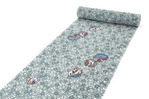 日本工芸会正会員 城間栄順作　小千谷紬 本紅型染 小紋 着尺　「窓絵」　未仕立て品のサブ1画像