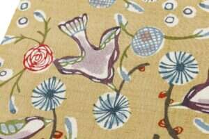 関美穂子作　型絵染 紬九寸名古屋帯地　 「花喰鳥」　未仕立て品のサブ2画像