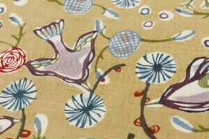 関美穂子作　型絵染 紬九寸名古屋帯地　 「花喰鳥」　未仕立て品のサブ4画像