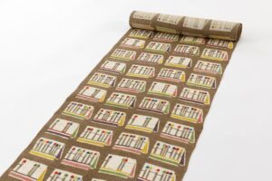 北崎正枝作　型絵染 麻九寸名古屋帯地　「シンフォニー」　未仕立て品のサブ1画像
